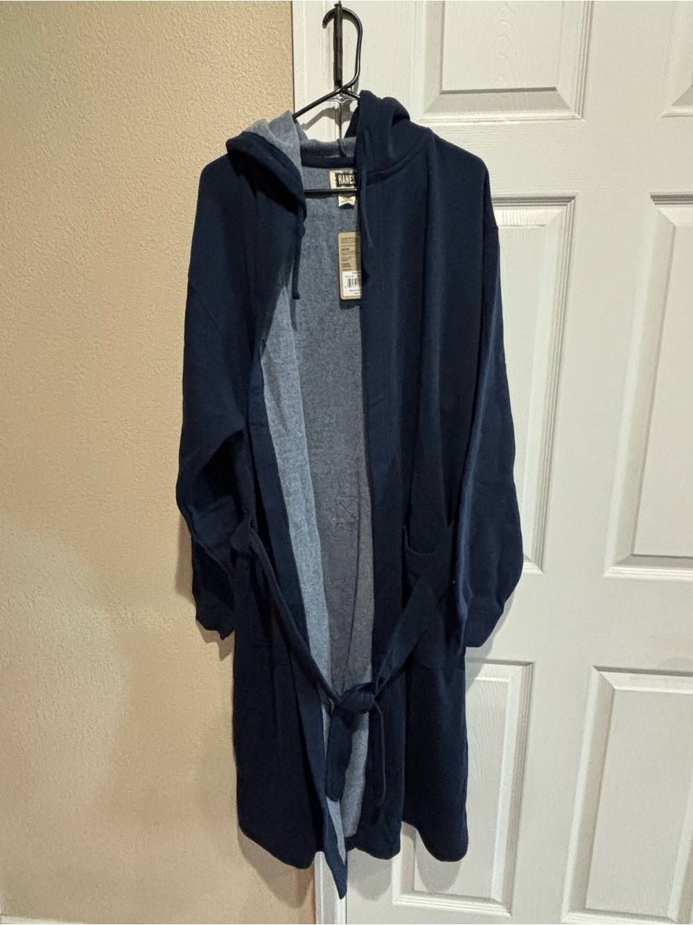 Hanes Navy Hooded Men's Robe with Lining